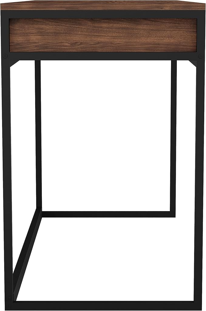 Martha Stewart Ollie Home Office Desk with 3 Drawers in Walnut Wood Grain with Oil Rubbed Bronze Hardware