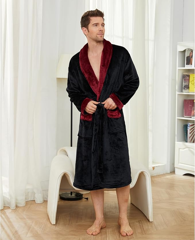 U2SKIIN Mens Fleece Robe Plush Collar Shawl Bathrobe