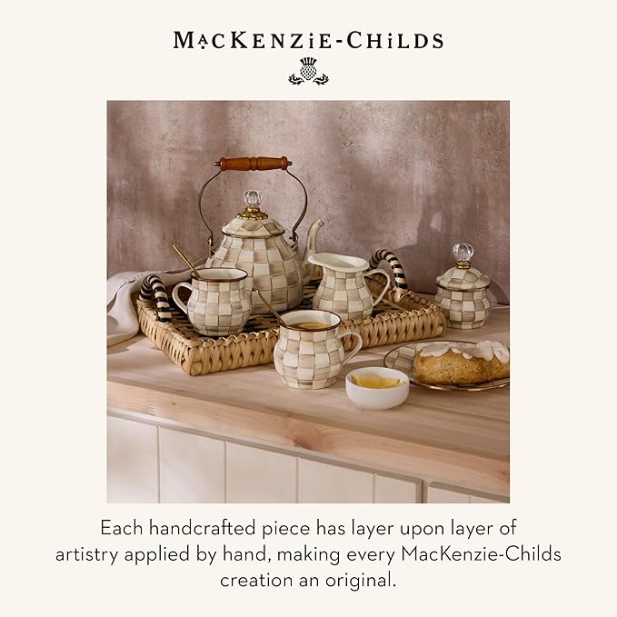 MACKENZIE-CHILDS Enamel Dipping Bowl, Small Serving Bowl for Entertaining, Brown-and-White Mocha Check