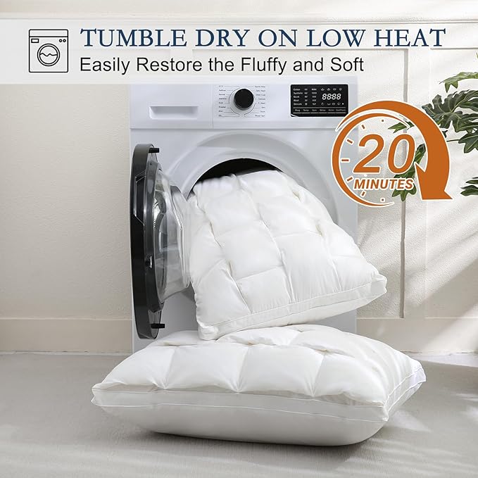 YOUR MOON Organic Wool Pillow Queen Size Set of 2 - Premium Natural Wool Fill, Soft Thick Down Alternative Pillow for Sleeping, 100% Cotton Cover, Support Bed Pillows for Side and Back Sleepers(White)