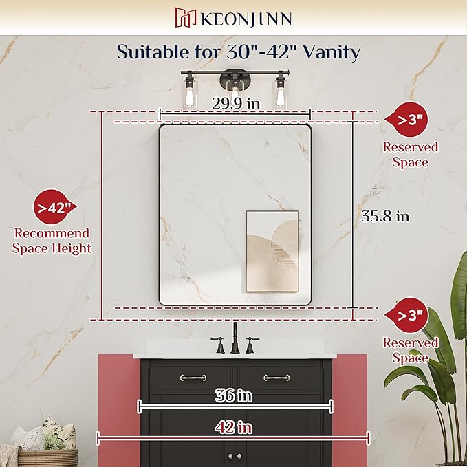 Keonjinn White Bathroom Mirrors for Over Sink, 30 x 36 Inch Metal Framed Bathroom Mirror for Wall, Rounded Rectangle Matte White Mirror with HD Tempered Glass, Hangs Horizontally or Vertically