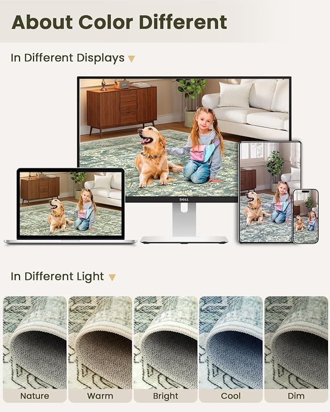 HOMFINE Machine Washable Rug 6'x9' - Vintage Design Area Rugs with Non Slip Rugs for Living Room Bedroom Floral Print Rug Carpet Stain Resistant, Home Decor Office Area Rug, Green