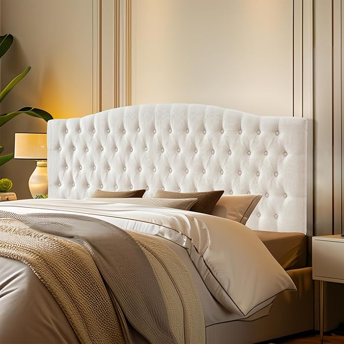 Linen Upholstered Headboard King/Cal King Size Latest Model Wall Mount, Bed Frame Mount, Featuring High-Density Sponge Padding, Luxury Texture Easy Assembly Comfort and Style-Ivory