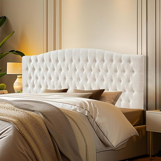 Linen Upholstered Headboard King/Cal King Size Latest Model Wall Mount, Bed Frame Mount, Featuring High-Density Sponge Padding, Luxury Texture Easy Assembly Comfort and Style-Ivory