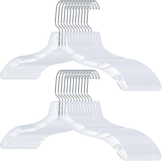 VWV 24pcs Clear Plastic Non-Slip Heavy Duty Hangers for Sweaters, Shirts, Suits, Jackets