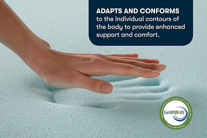 Serta ThermaGel Cooling, Pressure-Relieving Memory Foam Mattress Topper, 3 Inch, Queen,Blue