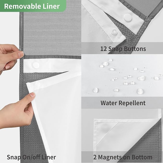 Stall No Hook Shower Curtain with Snap-in Fabric Liner Set,Waffle Weave Shower Curtains for Bathroom,Hotel Luxury Decor Bathroom Curtain Set,Waterproof & Washable,Grey,36Wx74H