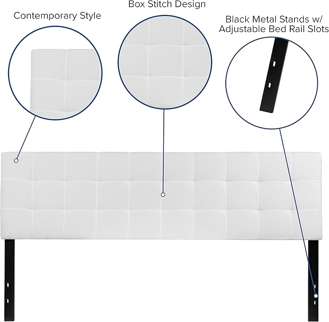 EMMA + OLIVER Quilted Tufted Upholstered King Size Headboard in White Fabric