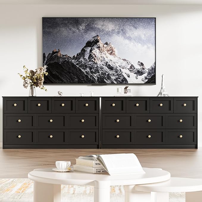 59.1" Wide Dressers & Chests of Drawers with Large Capacity Storage, Large Wooden Storage Organizer 10 Drawer Dresser for Bedroom（Black）