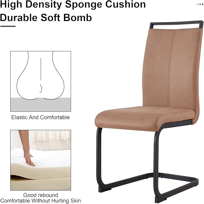 Dining Table Chairs Set for 6, Modern Rectangular Dining Room Table Set PU Leather Upholstered Dining Chairs 71" Dinner Table Set for Kitchen, Dining Room (71 Inch Brown Table+6 Chairs)