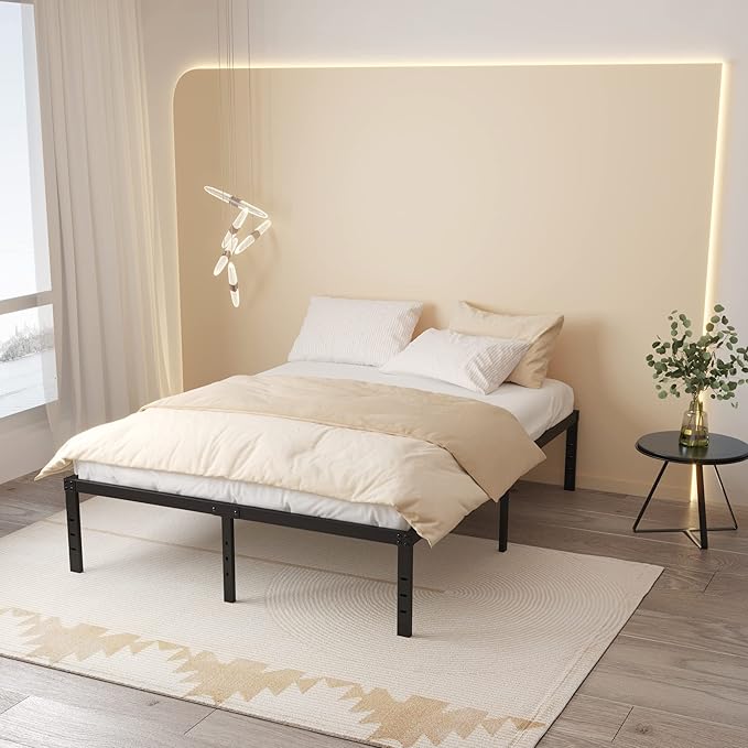 16 Inch Queen Bed Frame No Box Spring Needed, Heavy Duty Metal Queen Platform Bed Frame Support Up to 3000 lbs, Easy Assembly, Noise Free, Black