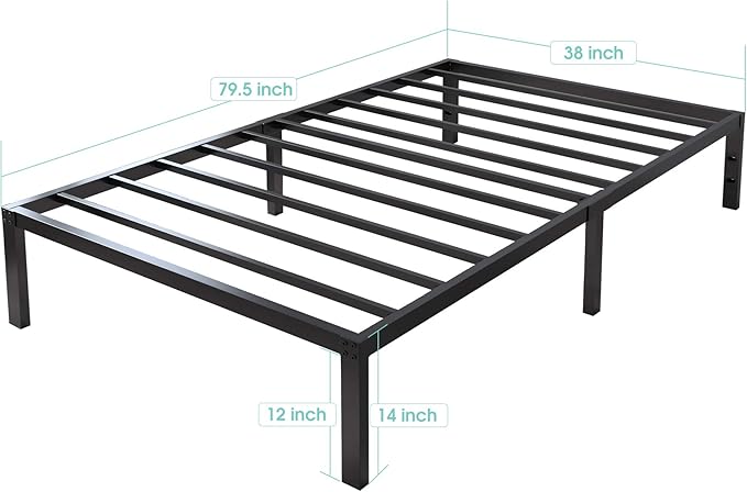 14 Inch Tall 3500lbs Heavy Duty Metal Bed Frame/with Storage/Mattress Foundation/Steel Slats Platform/Noise Free/No Box Spring Needed,Twin XL