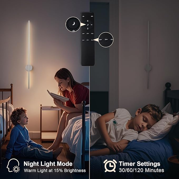 Battery Operated Modern Wall Sconces, Dimmable Wireless Wall Light Set of Two with Remote Control, 3 Color Temperatures, Rechargeable LED Wall Sconce for Bedroom, Living Room,Hallway, 39.3 Inch Nickel