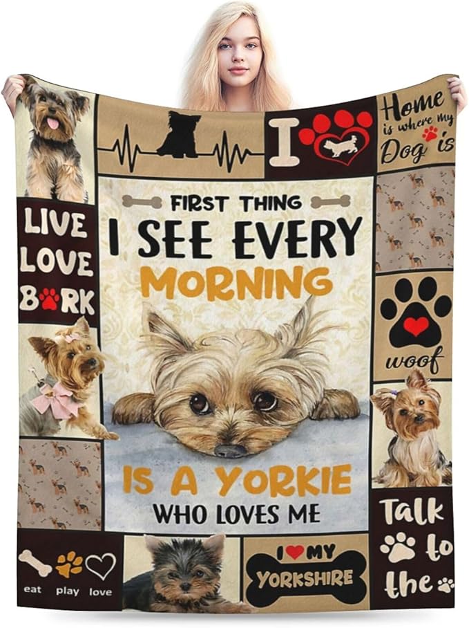 Funny Yorkshire Terrier Dog Blanket Soft Cute Kawaii Yorkie Plush Throw Blanket Cozy Lightweight Flannel Stuff Decor Fleece Blanket Gifts for Lovers Girls Boys Kids Adults Women Bed Travel 40"x50"