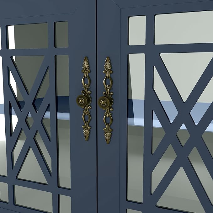 70" Vintage TV Stand with Carved Doors for TVs Up to 80" - Navy