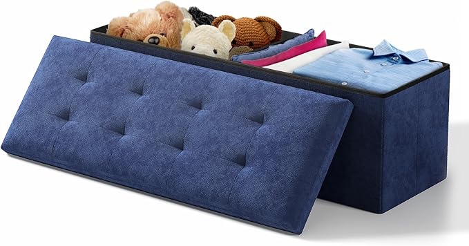 Storage Ottoman Bench, 43 Inch Ottoman Foot Rest, End of Bed Bench, Storage Chest, Load 700 lb, for Living Room, Bedroom, Entryway, Navy Blue