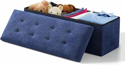 Storage Ottoman Bench, 43 Inch Ottoman Foot Rest, End of Bed Bench, Storage Chest, Load 700 lb, for Living Room, Bedroom, Entryway, Navy Blue