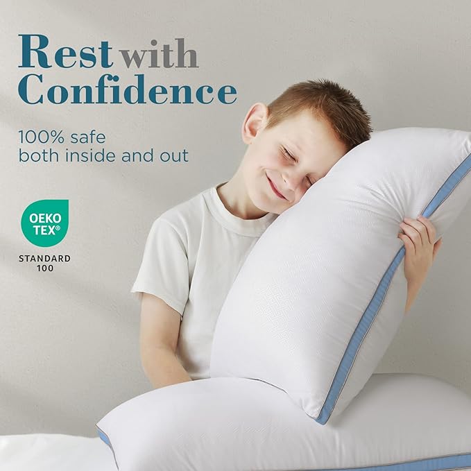 viewstar King Size Pillows Set of 2, Hotel Quality Cooling Down Alternative Gusseted Bed Pillows for Side, Back, or Stomach Sleepers, Light Blue