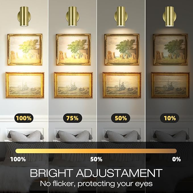 Brass Wall Sconces, Hardwired Wall Sconce Lights, LED Sconces Lighting, Dimmable Wall Mounted Light, Picture Llights for Painting Display Artwork Portrait