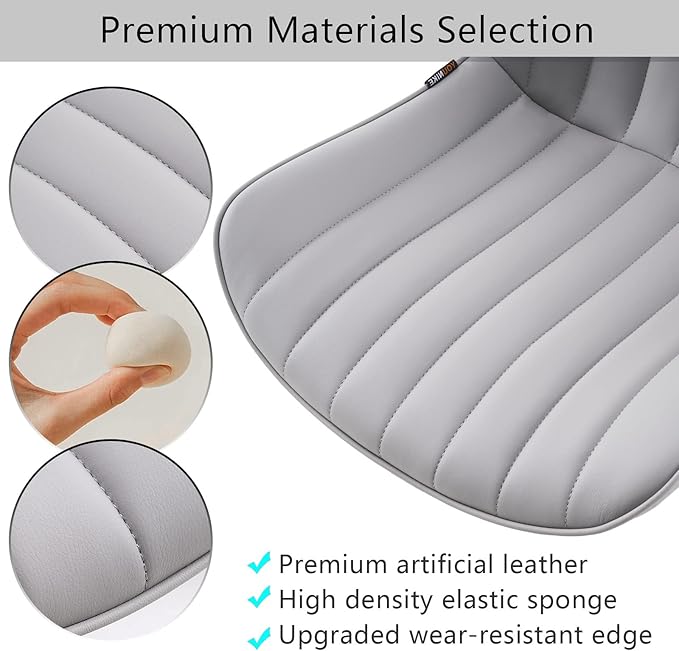 YOUNIKE Grey Home Office Desk Chair with Wheels Comfy Armless Vanity Chair with Back Modern Leather Upholstered Rolling Computer Task Chair Small Cute Drafting Sewing Chair Swivel Adjustable Ergonomic