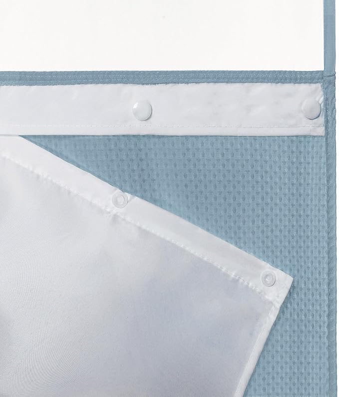 River Dream Heavyweight No Hooks Required Dotted Waffle Weave Shower Curtain with Snap in Liner - 71W x 74H,Hotel Grade,Spa Like Bath Curtain,Blue