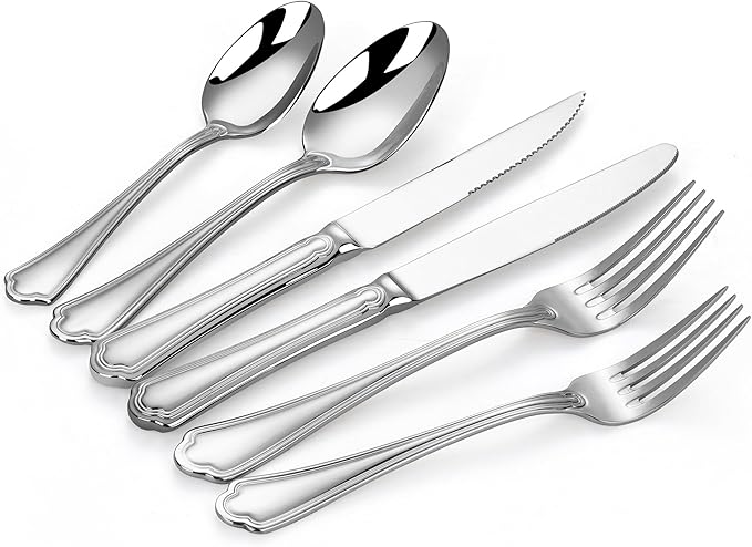 Silverware Set With Steak Knives, 48 Piece Stainless Steel Silverware Set for 8, Stainless Steel 18/10 Flatware, Ideal For Gift