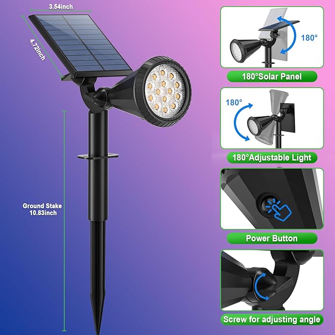 Solar Lights Outdoor Waterproof Color Changing 180° Adjustable RGB Solar Powered Landscape Spot Lights for Yard 7 Lighting Modes Solar Spotlights for Pathway Garden Outside (8 Pack)