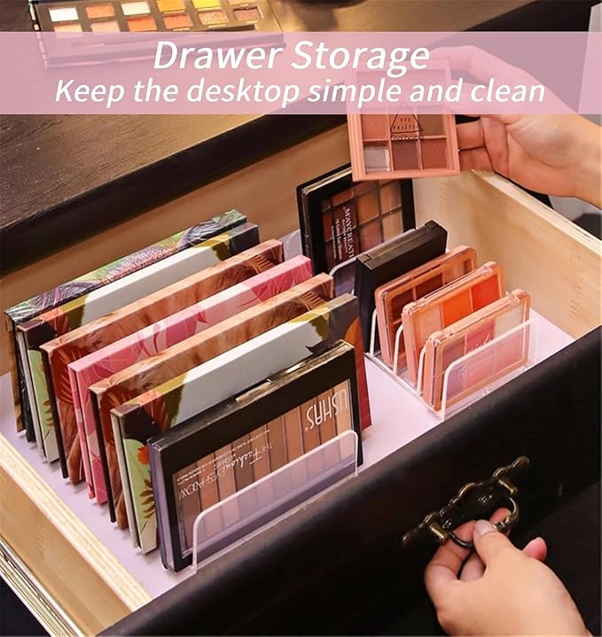 Eyeshadow Palette Organizer Use for Bathroom Countertops, Wardrobe, Shelf, Drawer, Sunglasses, Wallet, Contour Kit (Cosmetic Storage Box Small&Large) Makeup (2Pcs White Clear)Upgraded Version