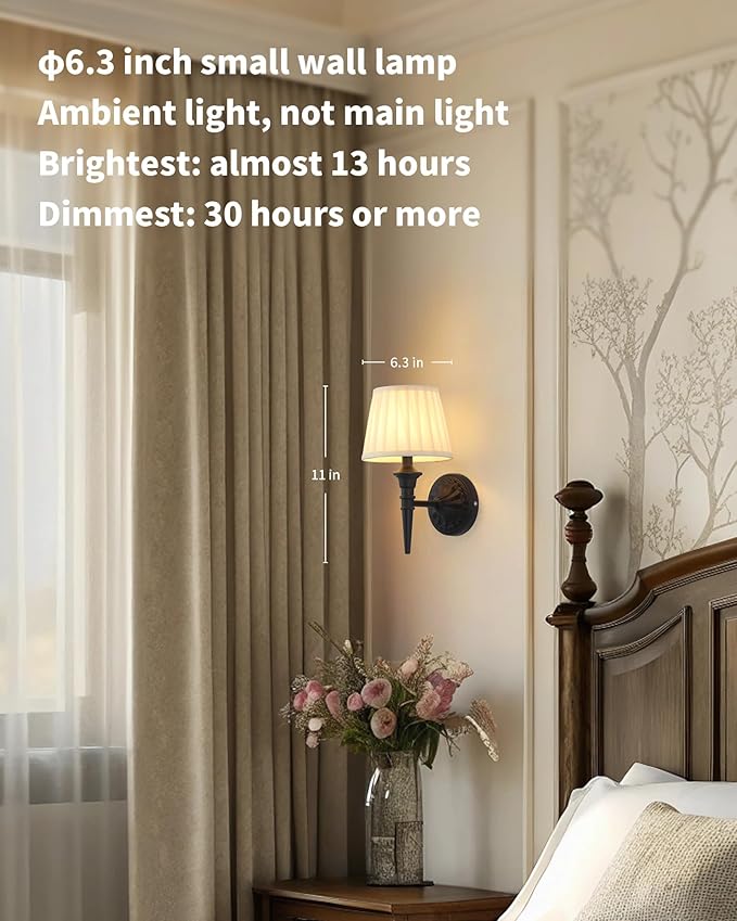 KDG Cordless Wall Sconces Set of 2, Small Wireless 5200mAh Rechargeable Battery Fabric LED Wall Lamps, Portables Lightings for Wall Painting, Living Room, Bedroom, Hallway, Gifts, Night Light (Black)