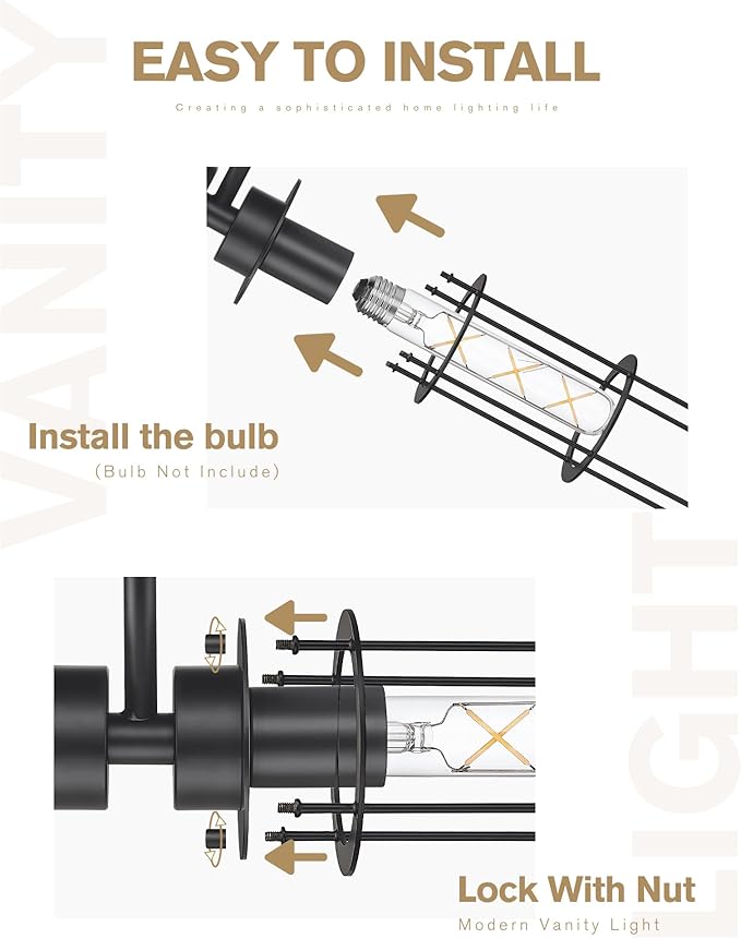 Emak 22 Inch Black Bathroom Light Fixtures Over Mirror, Modern Industrial 2 Light Vanity Light with Metal Shade, Farmhouse Cylinder Wall Sconces for Bathroom, Hallway, VL085-BK-MT-2