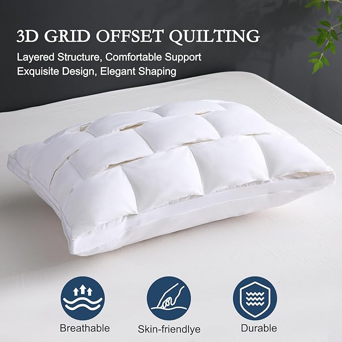 YOUR MOON Organic Wool Pillow King Size - Premium Natural Wool Fill, Soft Thick Down Alternative Pillow for Sleeping, 100% Cotton Cover, Support Bed Pillows for Side and Back Sleepers(White)