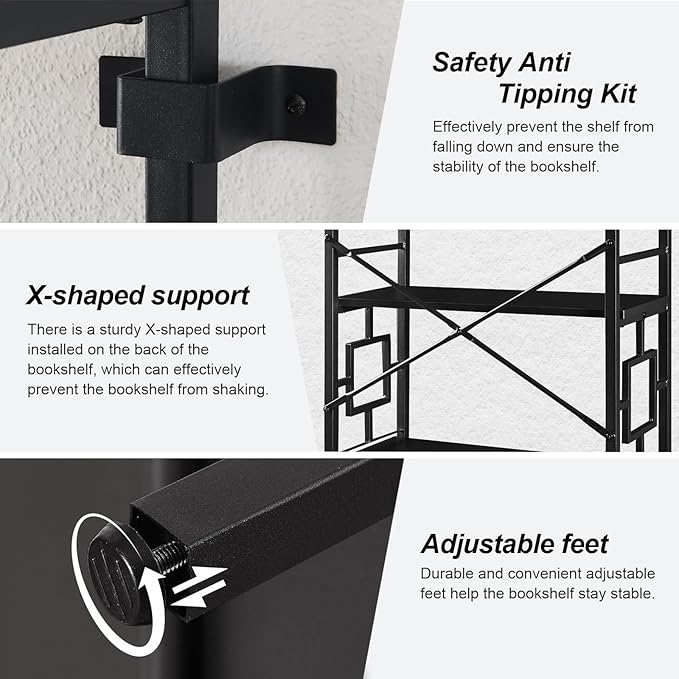 HOMISSUE Tall Bookshelf, 84 Inch Industrial Bookshelf with Metal Frame and Open Shelves, 7 Tier Metal Bookshelves and Bookcases, Rustic Tall Book Shelf for Office, Living Room and Bedroom, Black