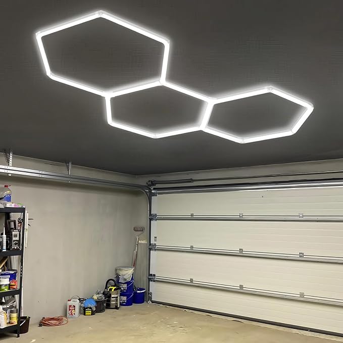 Hexagon Lights: 16 Pack, 110W, 11,800 LM, 6,500K High Brightness Hexagon Garage LED Lights 3 Grid for Garage, Shopping Mall, Workshop and Car Detailing Shop etc