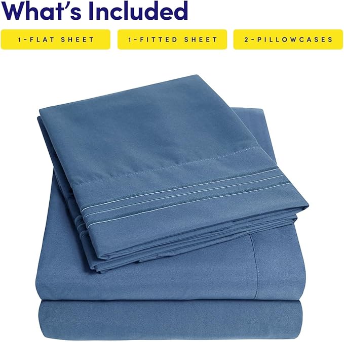 1500 Supreme Collection Queen Sheet Sets Denim Blue - Luxury Hotel Bed Sheets and Pillowcase Set for Queen Mattress - Extra Soft, Elastic Corner Straps, Deep Pocket Sheets, Queen Denim Blue