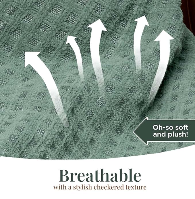 Folkulture Throw Blanket | (60 x 50) Chunky Knit Blanket for Bed, Couch | Boho Chenille White Thick Knitted Throw Blanket | Ultra Soft, Plush, Lightweight, Machine Wash and Giftable (Sage Dream)