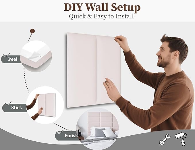 Peel and Stick Headboard Queen Size, 9PCS Upholstered Tufted Wall Mounted Bed Headboard Panels, Espaldar de Cama Queen, Modern Wall Panels for Bedroom, 10"x24" Each,Pink