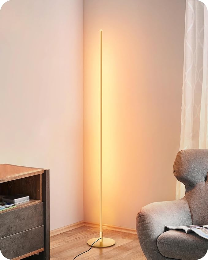 EDISHINE Floor Lamp, Remote Control & Foot Switch Floor Lamps for Living Room, 10%-100% Dimmable Standing Lamp with 7 Color Temperature, 57.5" Tall Corner Floor Lamp for Bedroom, Office, Gold