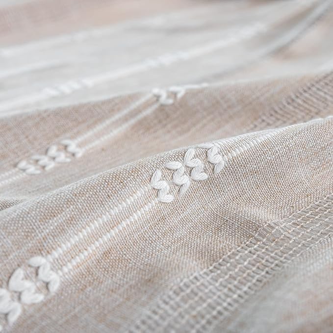 Linen Curtains 63 Inch Length 2 Panels for Living Room Embroidery Khaki Boho Curtains for Bedroom Rustic Farmhouse Tassel Light Filtering Window Curtains Rod Pocket Drapes (52" W x 63" L,Khaki)
