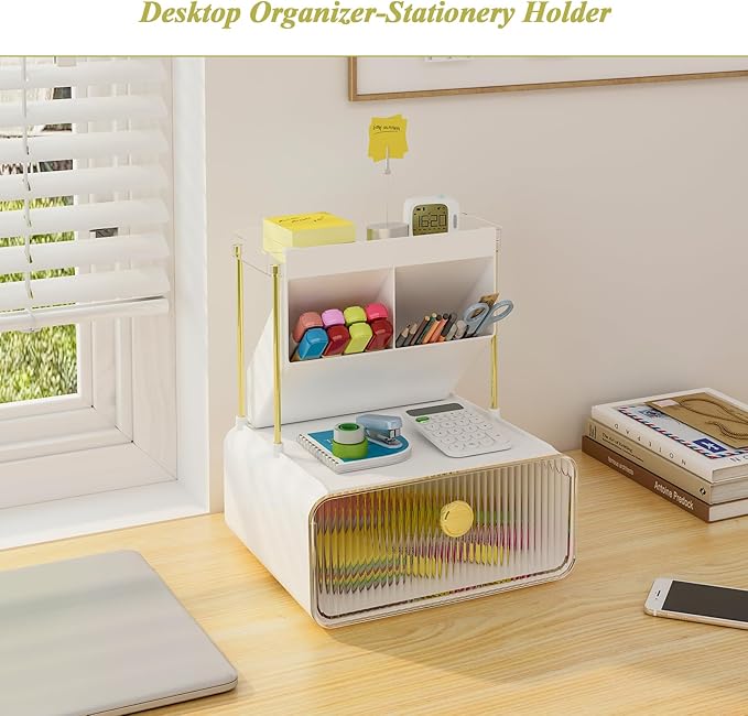 FOLLOWIN Bathroom Counter Organizer with Drawer,Dresser Top Organizer with Make Up Brush Holder,Makeup Shelf,Vanity Organizers,Cosmetic Perfume Organizer,Clear