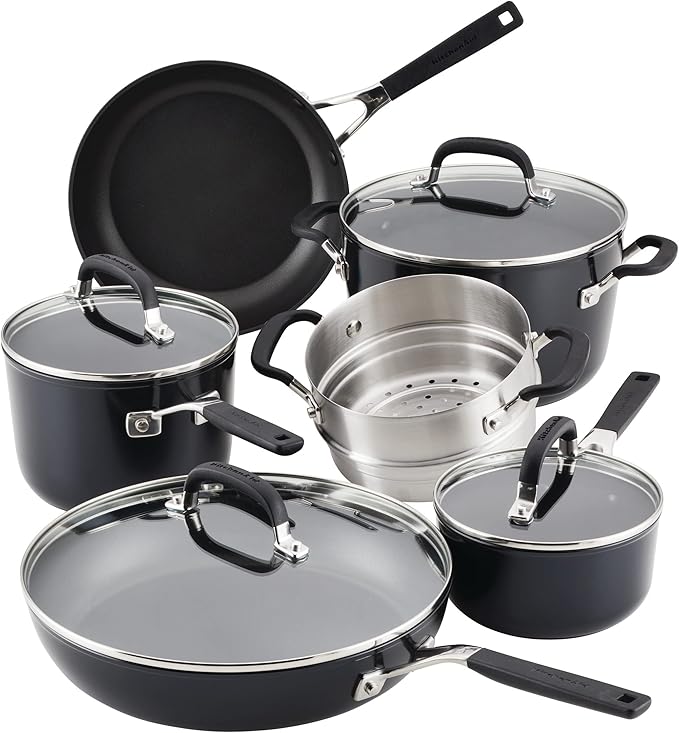 KitchenAid Hard Anodized Nonstick Cookware/Pots and Pans Set, 10 Piece, Matte Black