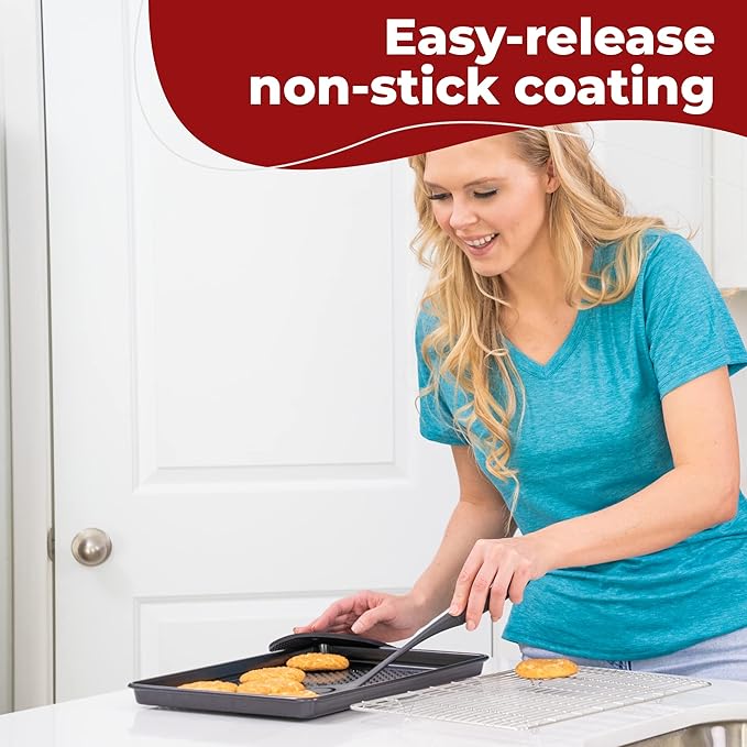 KITCHENATICS 12 PC Carbon Steel Baking Pans Set Nonstick, Kitchen Essentials for New Home, Nonstick Bakeware Sets with Cake and Muffin Tins, Non Stick Bread and Oven Pan - Black Stackable Bakeware Set