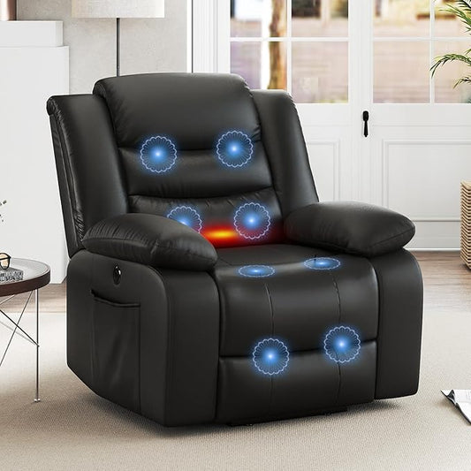 ANJ Power Lift Recliner Chair with Massage and Heat, PU Leather Overstuffed Electric Lift Chair for Elderly, Oversized Single Sofa Recliner with Side Pockets, Remote Control(Black)