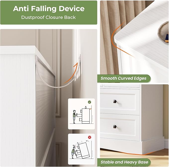 Hasuit White Dresser for Bedroom with 10 Drawers, 55.2" Long Drawer Dresser with Charging Station, Farmhouse Dresser Chest of Drawers, Large Wooden Storage Tower Organizer, Dresser for Bedroom Closet