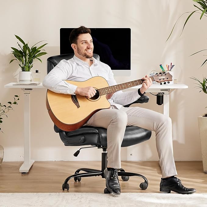 Sweetcrispy Computer Gaming Chair, Ergonomic High Back Heavy Duty Task Desk Office Chairs with Wheels, Flip-up Arms, Adjustable Height, PU Leather,Inky