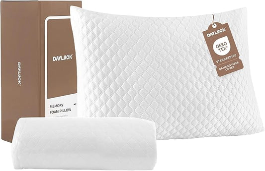 DAYLUCK Cooling Bed Pillows for Sleeping 1 Pack Standard/Queen Size, Firm and Soft Adjustable Shredded Memory Foam Pillows for Side Back Stomach Sleepers, Neck Pain Relief