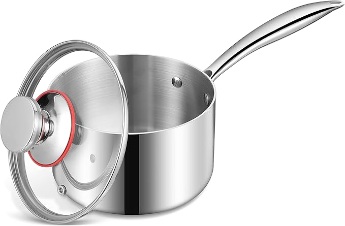 LIANYU 1QT Saucepan, Tri-Ply 18/10 Stainless Steel Sauce Pan with Lid, 1 Quart Cooking Pot for Pasta Soup, Small Induction Cookware with Ergonomic Handle, Heavy Duty, Dishwasher Safe