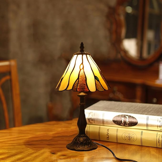 Tiffany Style Table Lamp for Living Room 3 Color-Temperature Stained Glass Small Table Lamps for Bedroom 8.5X8.5X15 Inch Bedside Nightstand Lamp Home Office Farmhouse Desk Lamp W/LED Bulb