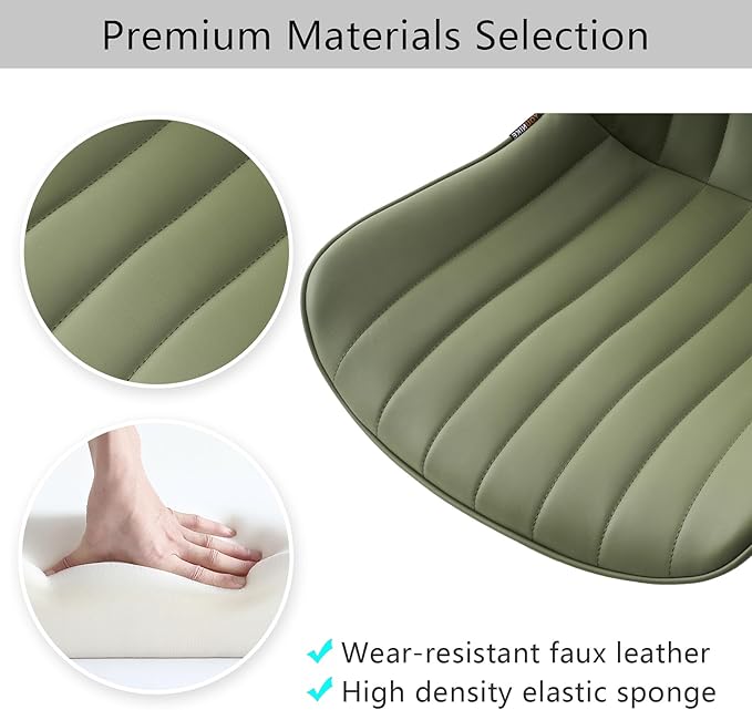 YOUNIKE Armless Home Office Desk Chair with Wheels Compact Comfy Vanity Chair with Adjustable Back Modern Small Leather Upholstered Rolling Swivel Cute Task Drafting Sewing Chair No Arms Olive Green