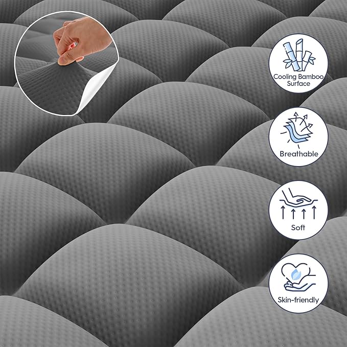 ELEMUSE 3 Inch Dual Layer Memory Foam Mattress Topper King, 2 Inch Cooling Gel Memory Foam Plus 1 Inch Down Alternative Pillowtop Mattress Pad with Cooling Cover, Soft Comfort Support, Grey