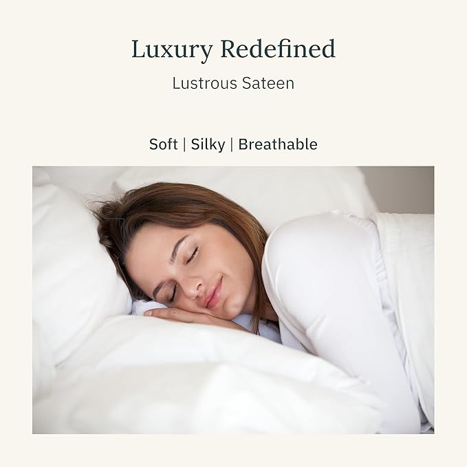 California Design Den Certified Luxury 100% Egyptian Cotton Bed Sheets Queen Size, Deep Pocket Bed Sheets Set, Sateen Cooling Sheets for Hot Sleepers, Creamy Ivory Sheet Set Queen